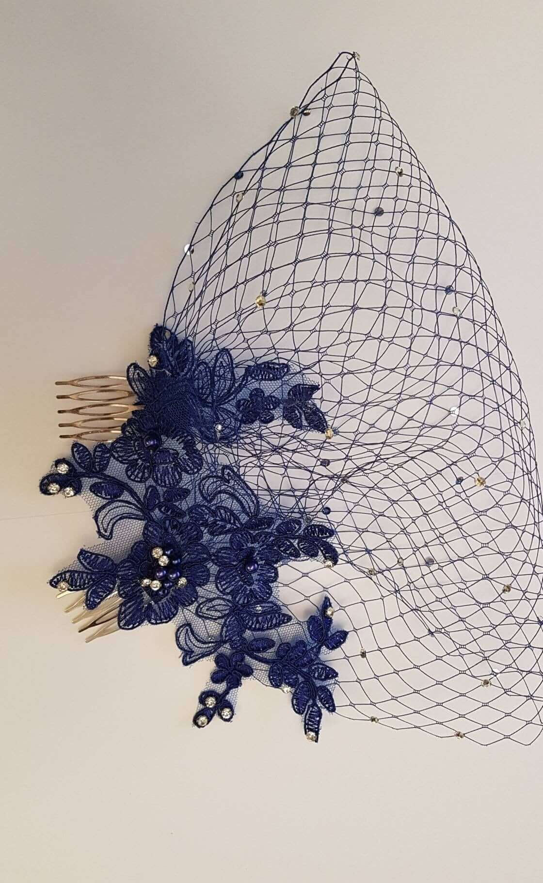 Bridal birdcage veil  fascinator with Lace and pearls