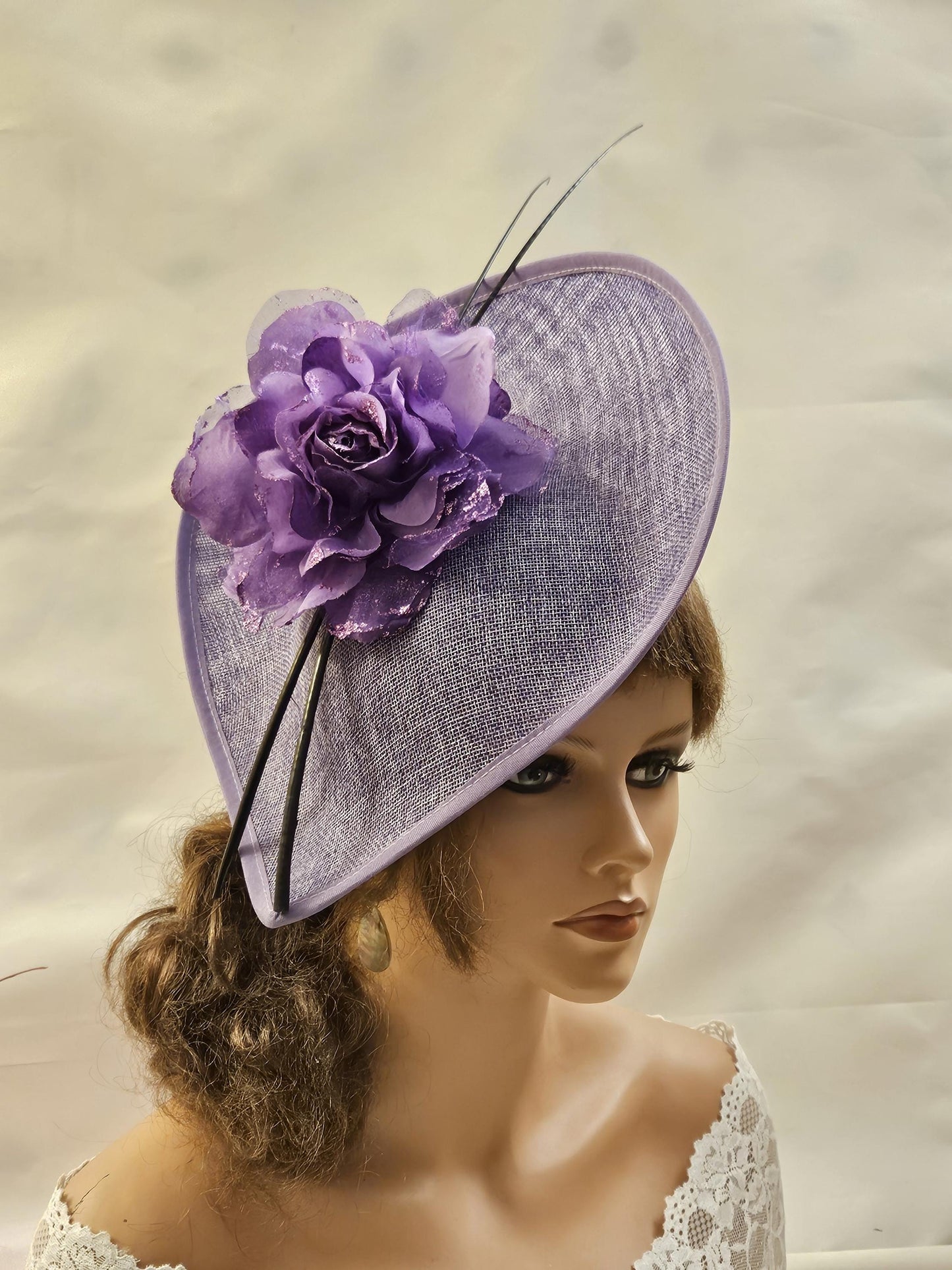 Purple Hat Fascinator long Quill Feather Wedding Hatinator Deeppurple hat Floral Fascinator Mother of Bride,Groom Cocktail Ascot fascinator