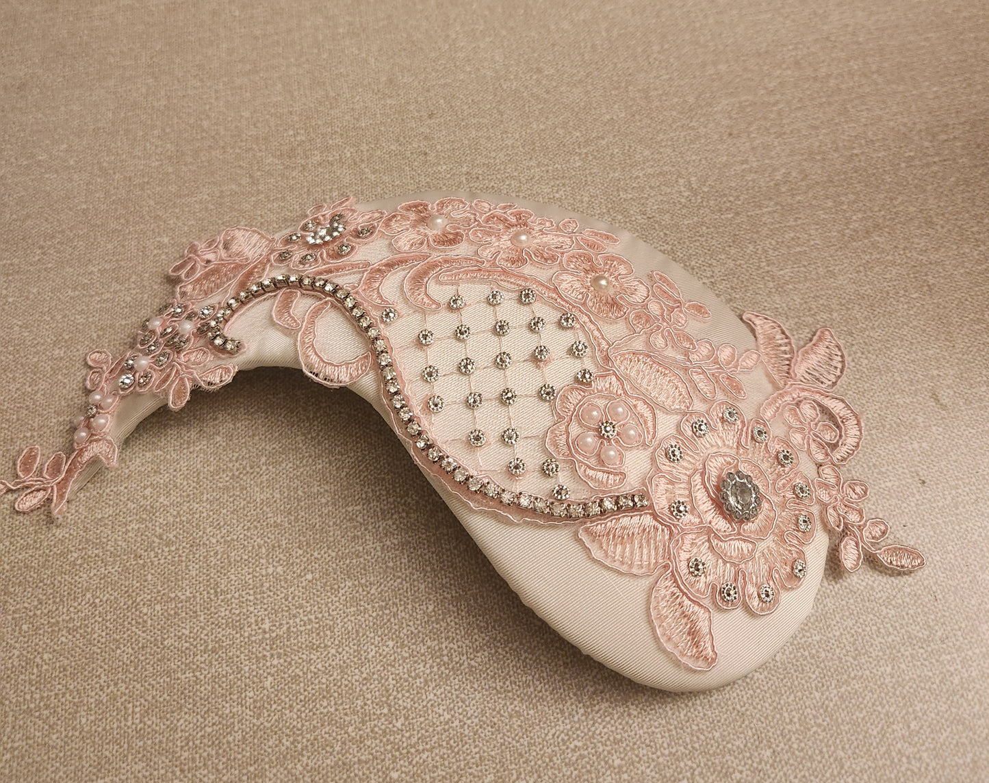 Bridal birdcage veil Hat fascinator White Ivory Champagne Pink hat with Pink motif. Bridal 2Pc set Veil & headpiece-ELEGANCEFASCINATOR