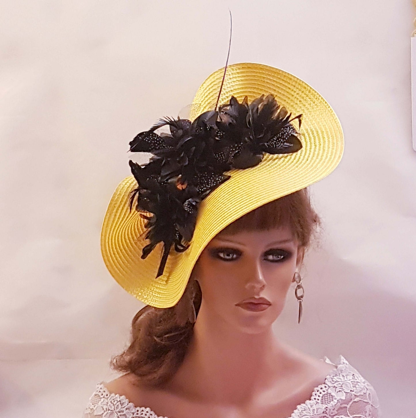 YELLOW & BLACK Fascinator Hat Large saucer Hatinator Ascot Wedding Mother of Bride/Groom Hatinator