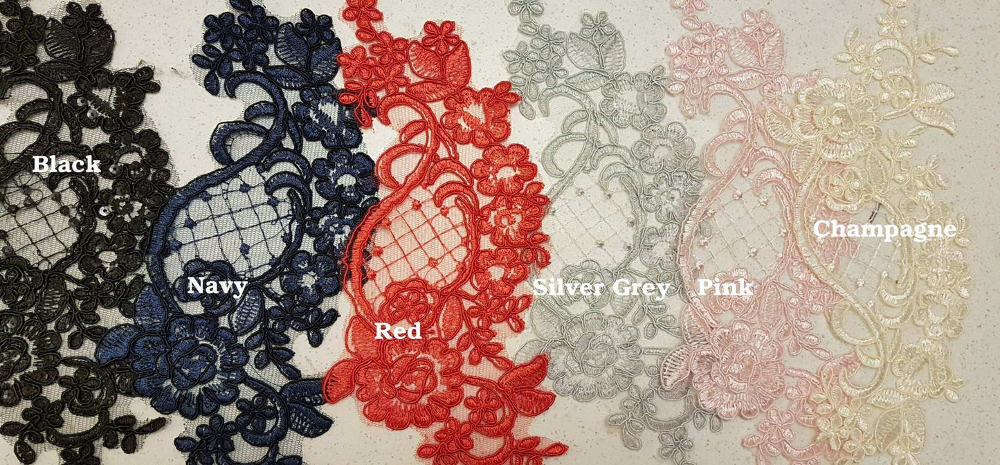 Color swatches for bridal birdcage veil fascinator in black, navy, red, silver grey, pink, and champagne.