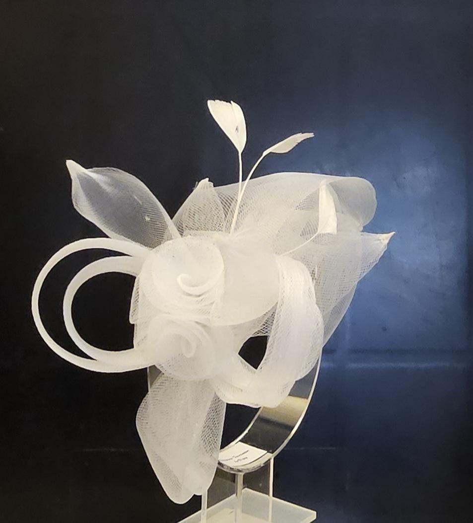 WHITE & NAVY Blue Crinoline HEADBAND Fascinator.Race,TeaParty, headpiece. Wedding guest,Mother of Bride Headdress