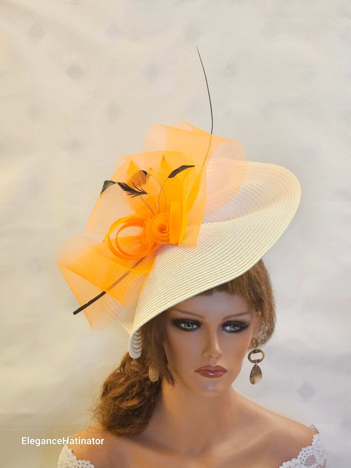 White & ORANGE fascinator Motherof the bride,Ascot Teaparty fascinator