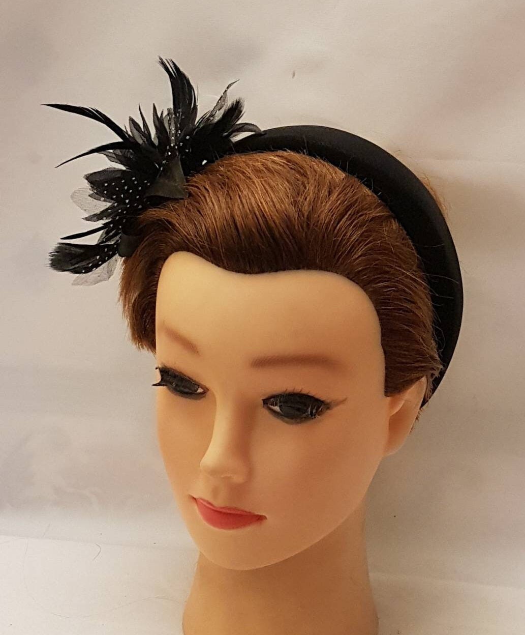 BLACK Feather Flower SUEDE Padded Headband Fascinator Headpiece Halo Padded Hair Crown Races Wedding Prom