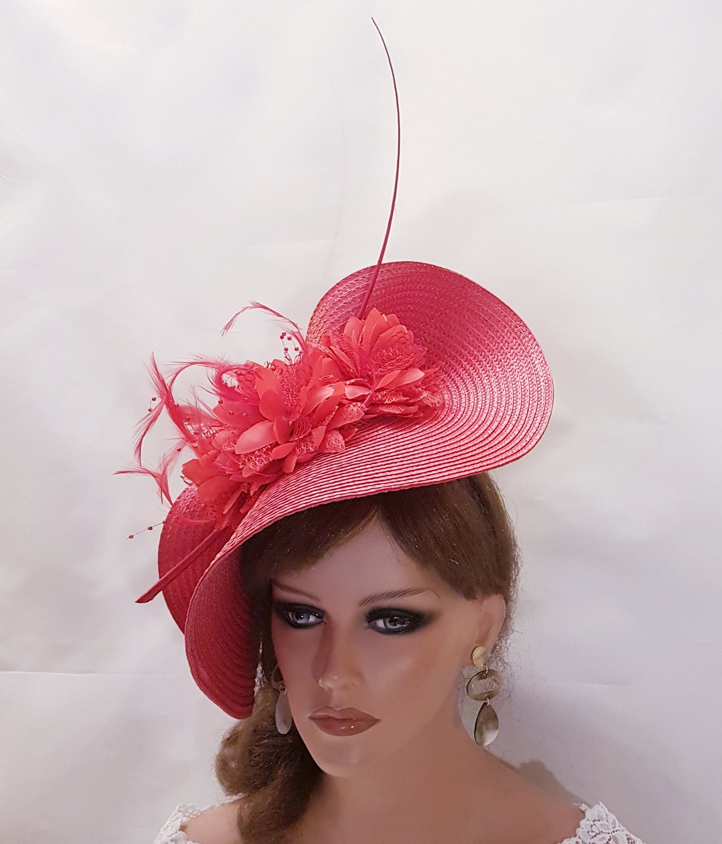 RED fascinator large saucer hat Quil Floral women hatinator Derby Ascot Royal Wedding Cocktail Party Mother of Bride/Groom Hat Fascinator