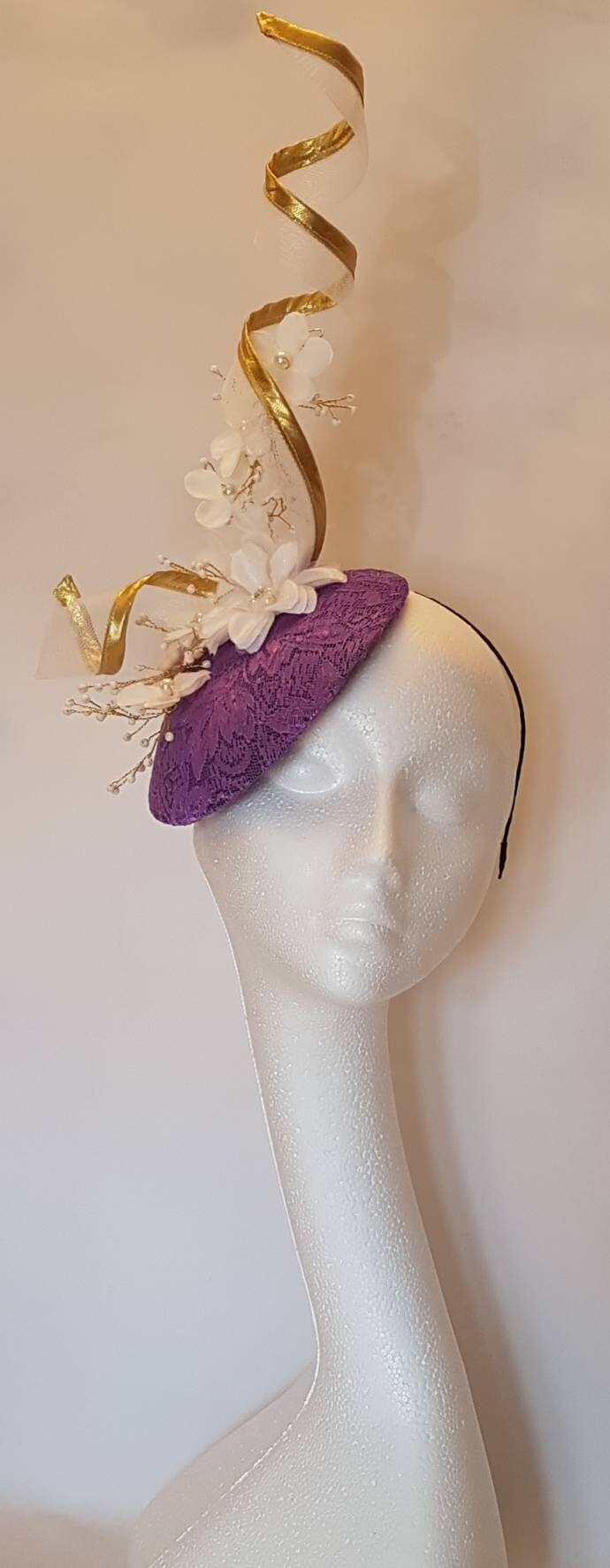 PURPLE & GOLD Fascinator Hat 40s 50s Hat fascinator #Gold edge swirl hat fascinatorWedding, Race,Cocktail hat Ladies Ascot hat Purple hat