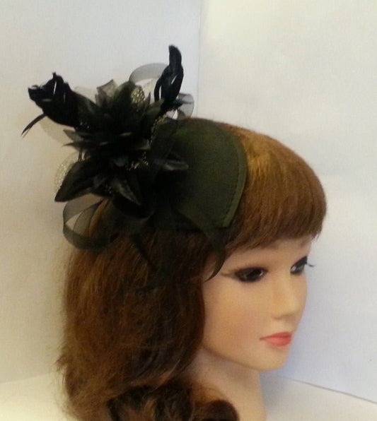 Fascinator hat, Vintage 1940s-50s  Black or Ivory Tear drop hat, flower fascinator, Ascot  hat Fascinator, Cocktail  HAT , ladies hat