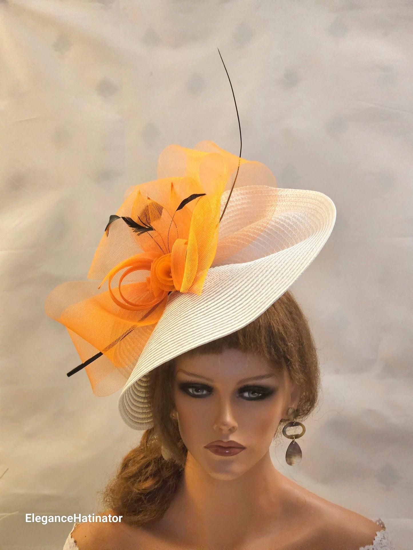 White & ORANGE fascinator Motherof the bride,Ascot Teaparty fascinator