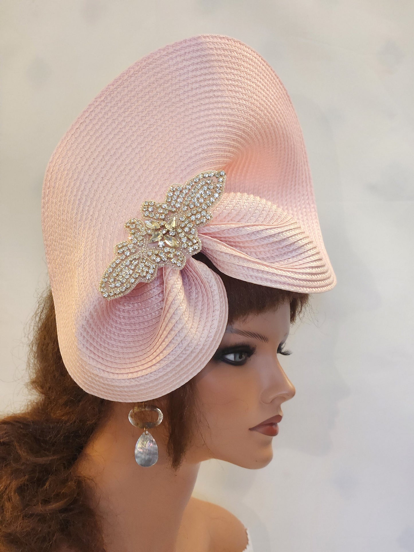 PINK FASCINATOR #Pink hat with Sparkly Jewel.Kentucky derby Ascot hat fascinator Wedding, Mother of Bride, Cocktail,ChurchParty Hatinator
