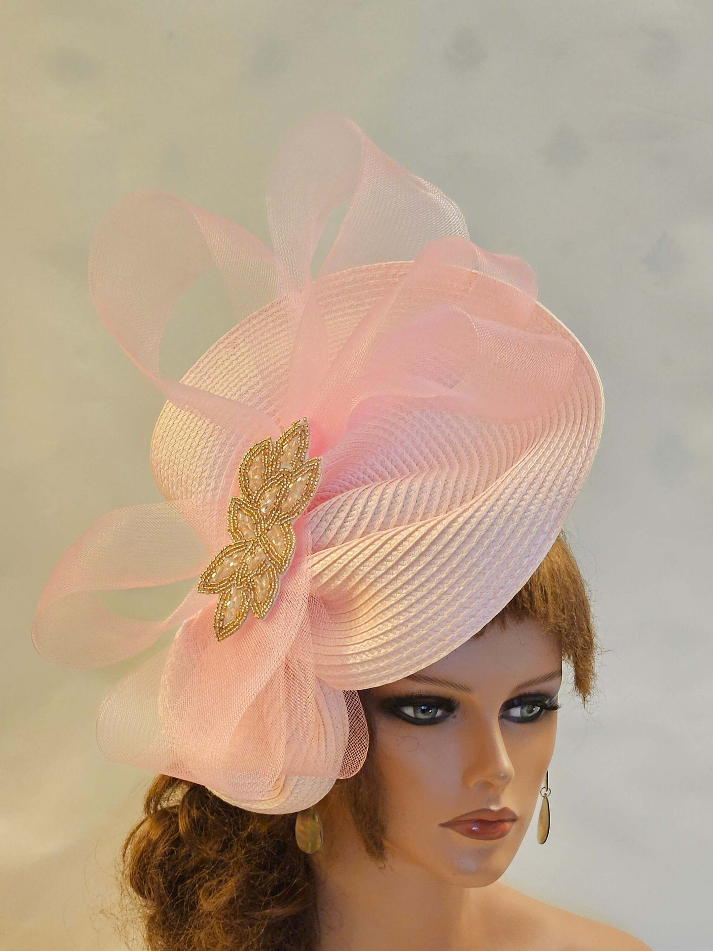 PINK fascinator large saucer hatinator Crystal beads Church Derby Royal Ascot Hat Race Wedding Party hat Mother of Bride/Groom Hatinator