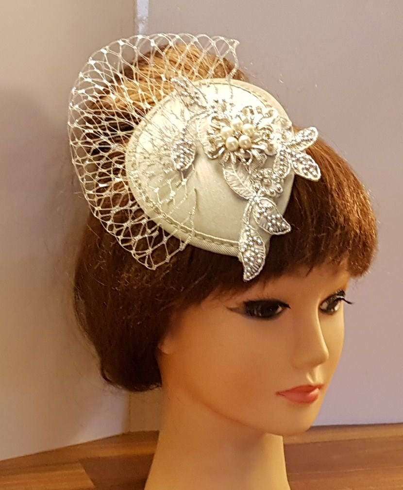 Bridal hat fascinator Metalic Silver mini hat Fascinator.
