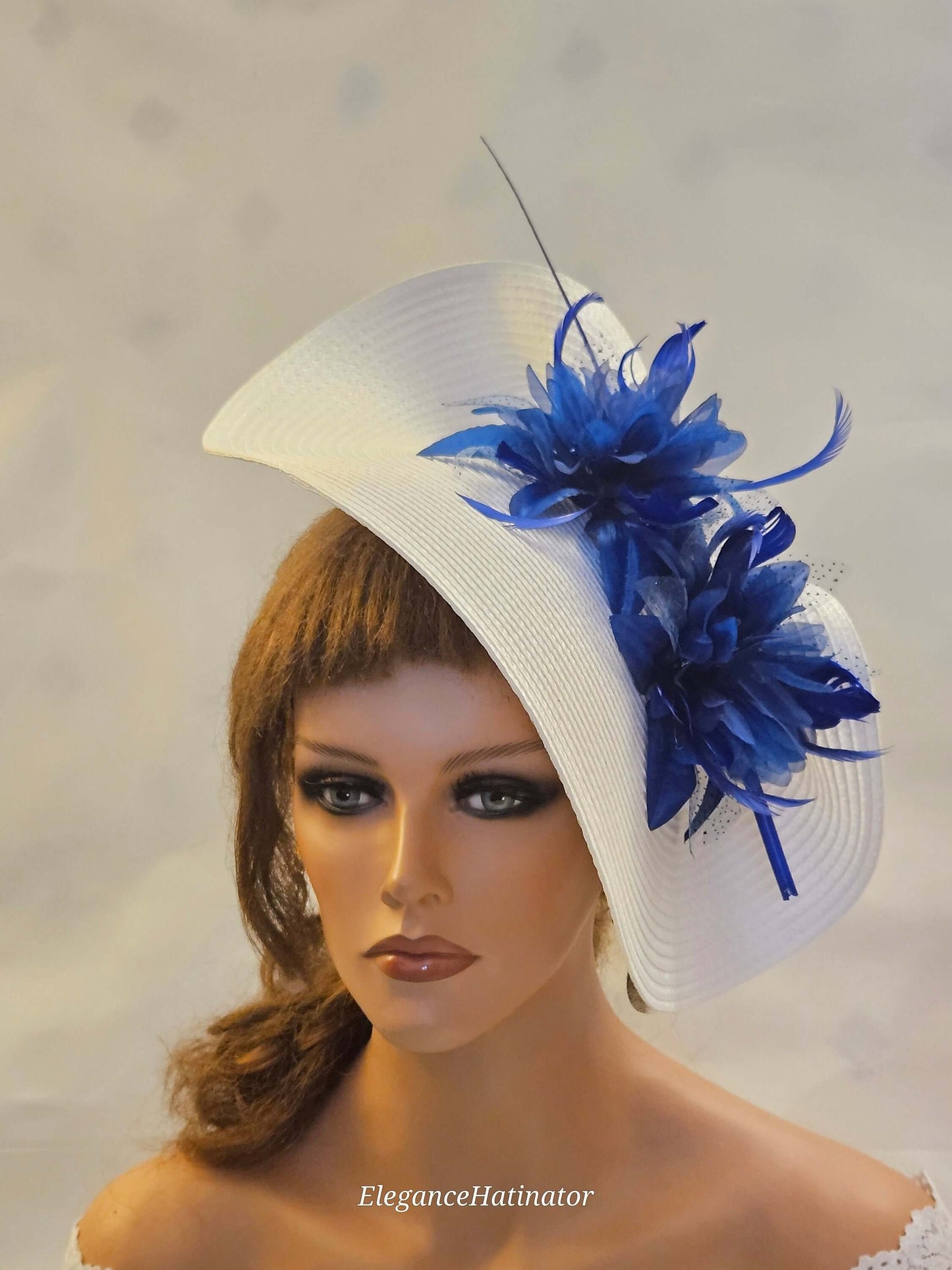 WHITE & BLUE Fascinator Hat large saucer hatinator
