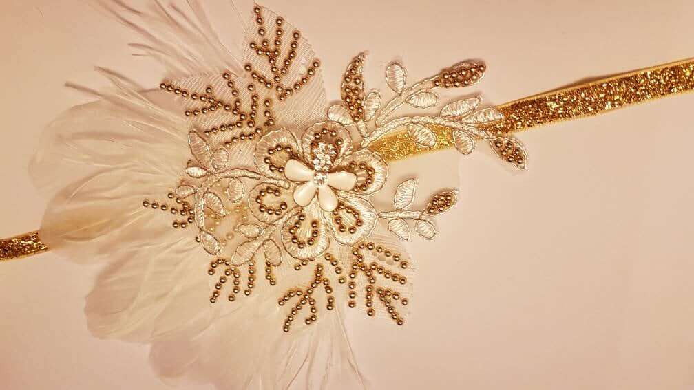 Gatsby Headband 1920s Flapper Headpiece Bridal wedding fascinator Silver or Gold Beaded Gatsby Feather Headpiece sparkly boho hairpiece