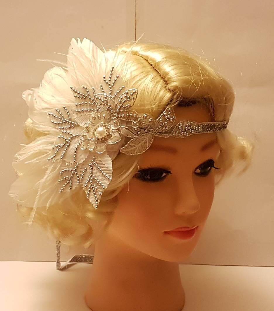 Gatsby Headband, 1920s Flapper Headpiece, Bridal wedding fascinator, Crystal Beaded Gatsby Feather Headband, 1920s 40s sparkly boho headband