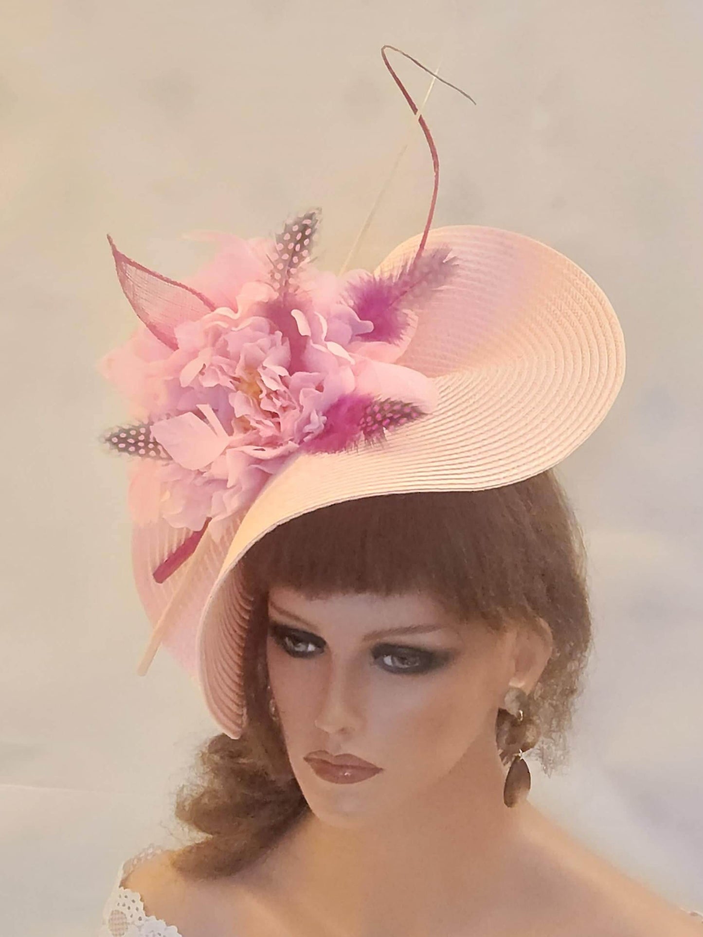 Pink fascinator large saucerhat Ascot Race Wedding Party hatinator