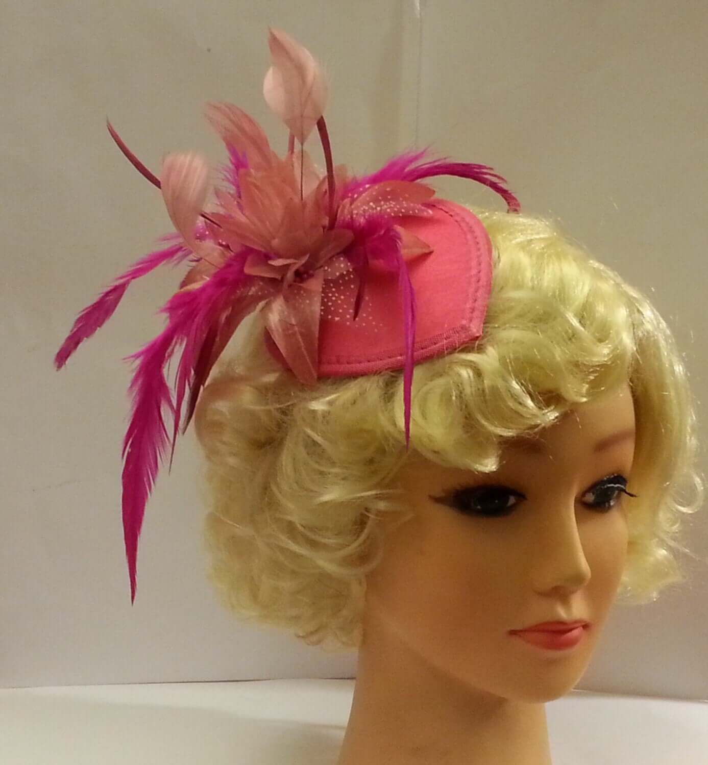 Vintage 1940s-50s Fascinator, HOT PINK Fascinator, Teardrop hat