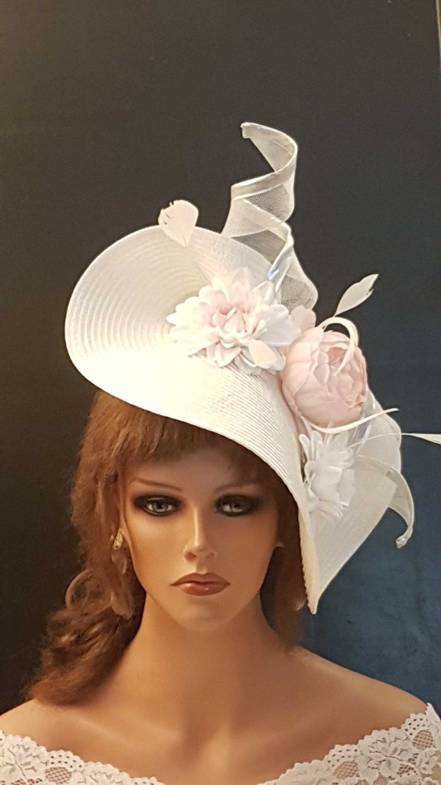 Hats & Fascinators for Mother of the Bride White & Pinke Hat