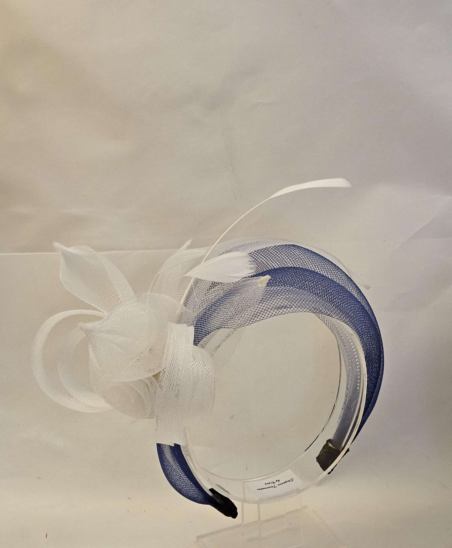 WHITE & NAVY Blue Crinoline HEADBAND Fascinator.Race,TeaParty, headpiece. Wedding guest,Mother of Bride Headdress
