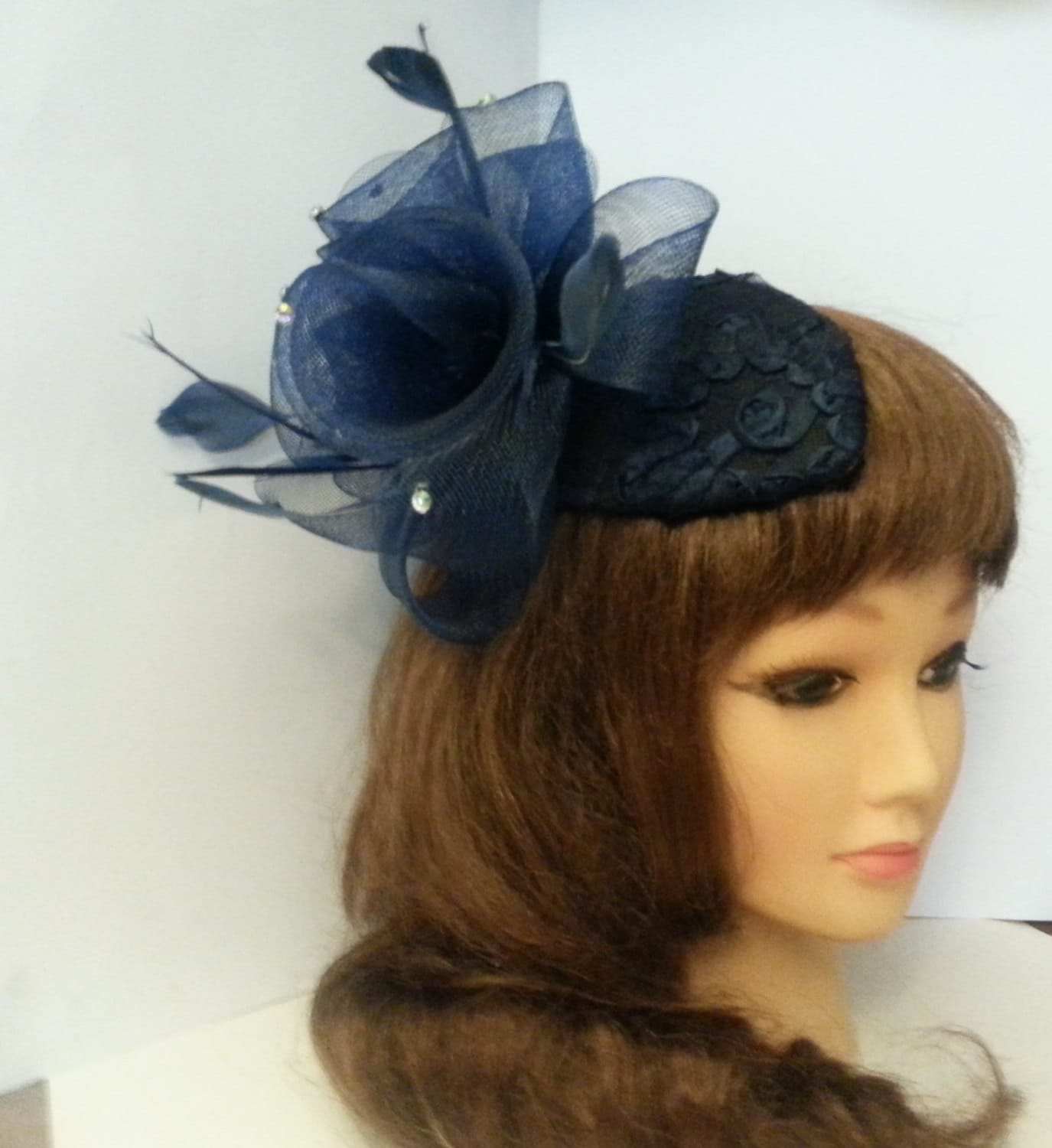 Hat Fascinator 1940s-50s Hat #NAVY BLUE Teardrop hat Fascinator Wedding Cocktail hat Prom hat hairpiece Navy fascinator headband