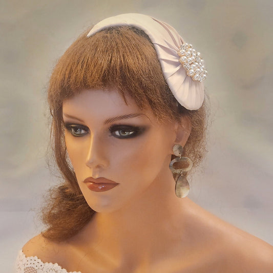 Bridal hat Fascinator with birdcage veil #Bridal White, Ivory,Champagne,Pink Wedding hair accessory 2Pc unique asymmetrical hat & Face veil.