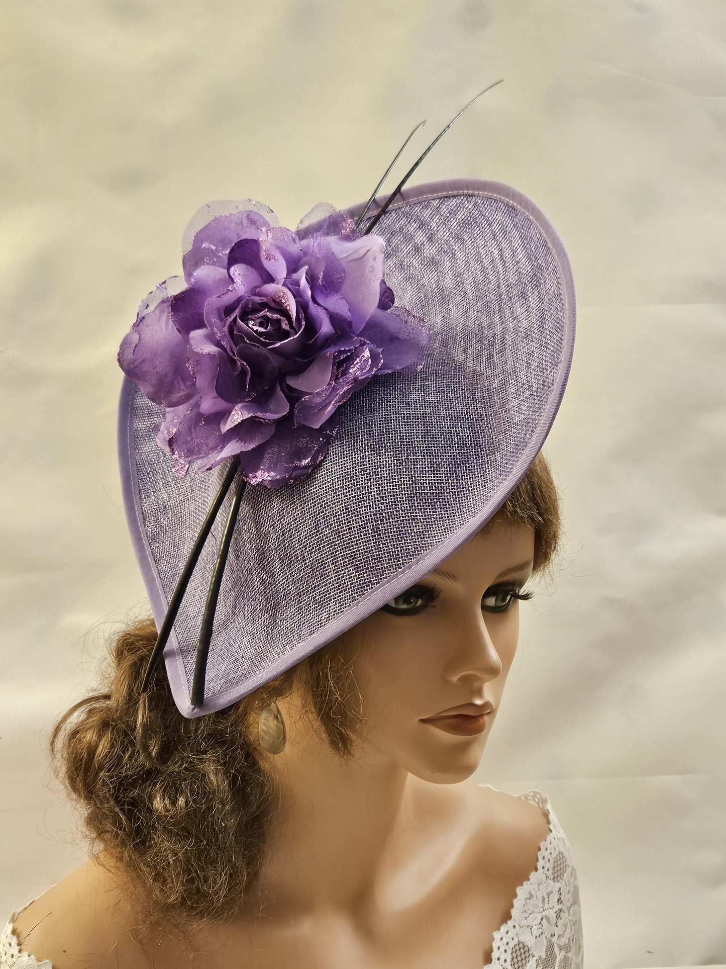 Purple Hat Fascinator long Quill Feather Wedding Hatinator Deeppurple hat Floral Fascinator Mother of Bride,Groom Cocktail Ascot fascinator