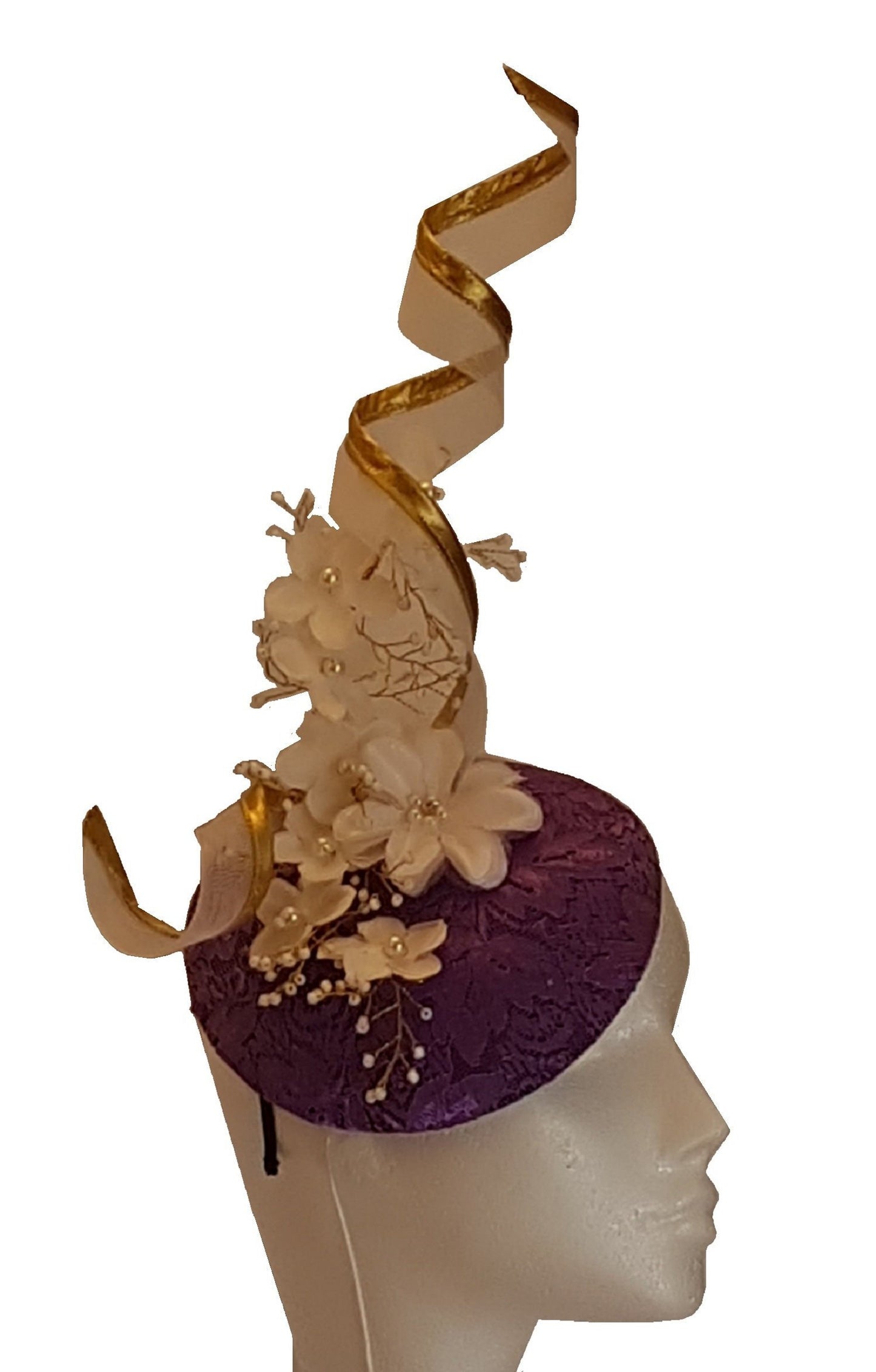 PURPLE & GOLD Fascinator Hat 40s 50s Hat fascinator #Gold edge swirl hat fascinatorWedding, Race,Cocktail hat Ladies Ascot hat Purple hat