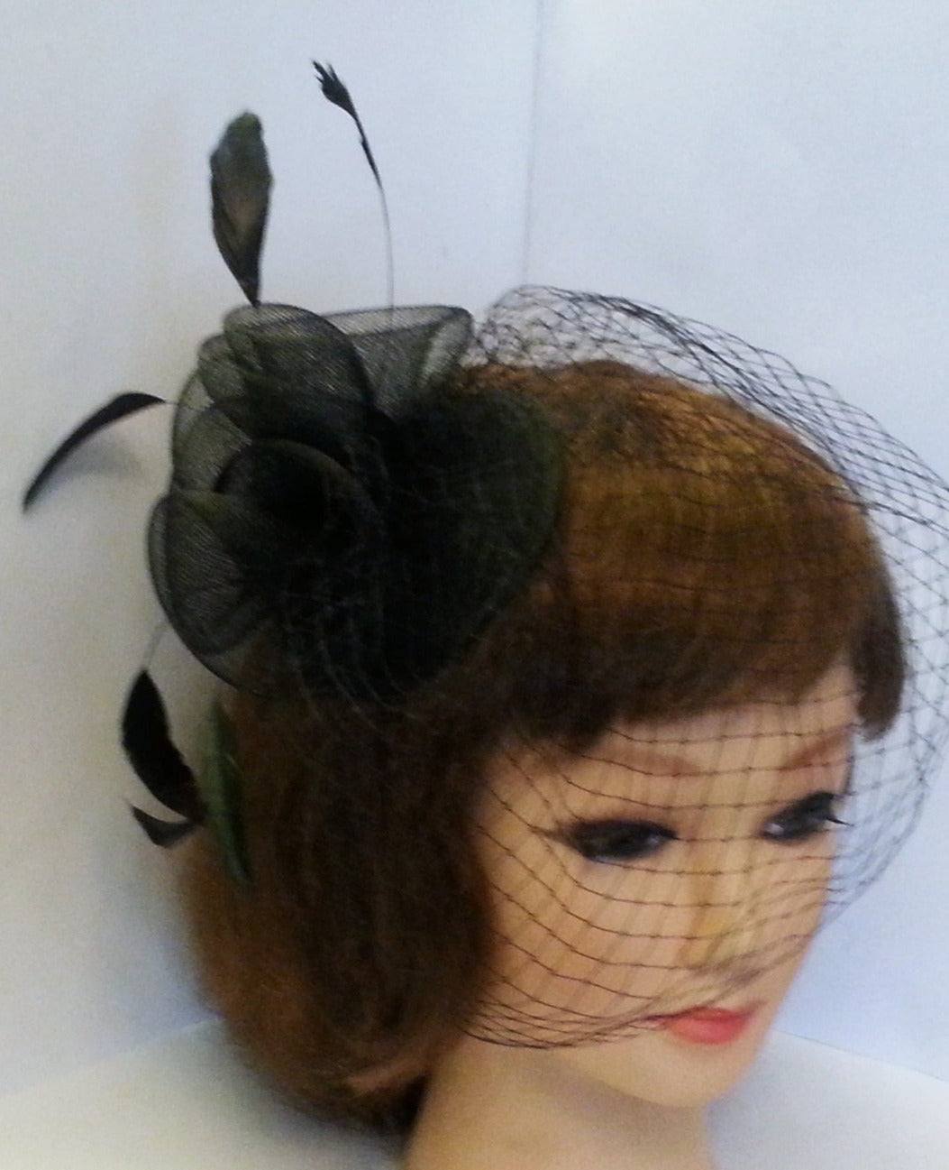 Bridal BIRDCAGE VEIL HAT Fascinator #Feather fascinator hat White Ivory Black Feather hat fascinator, Wedding hair accessory