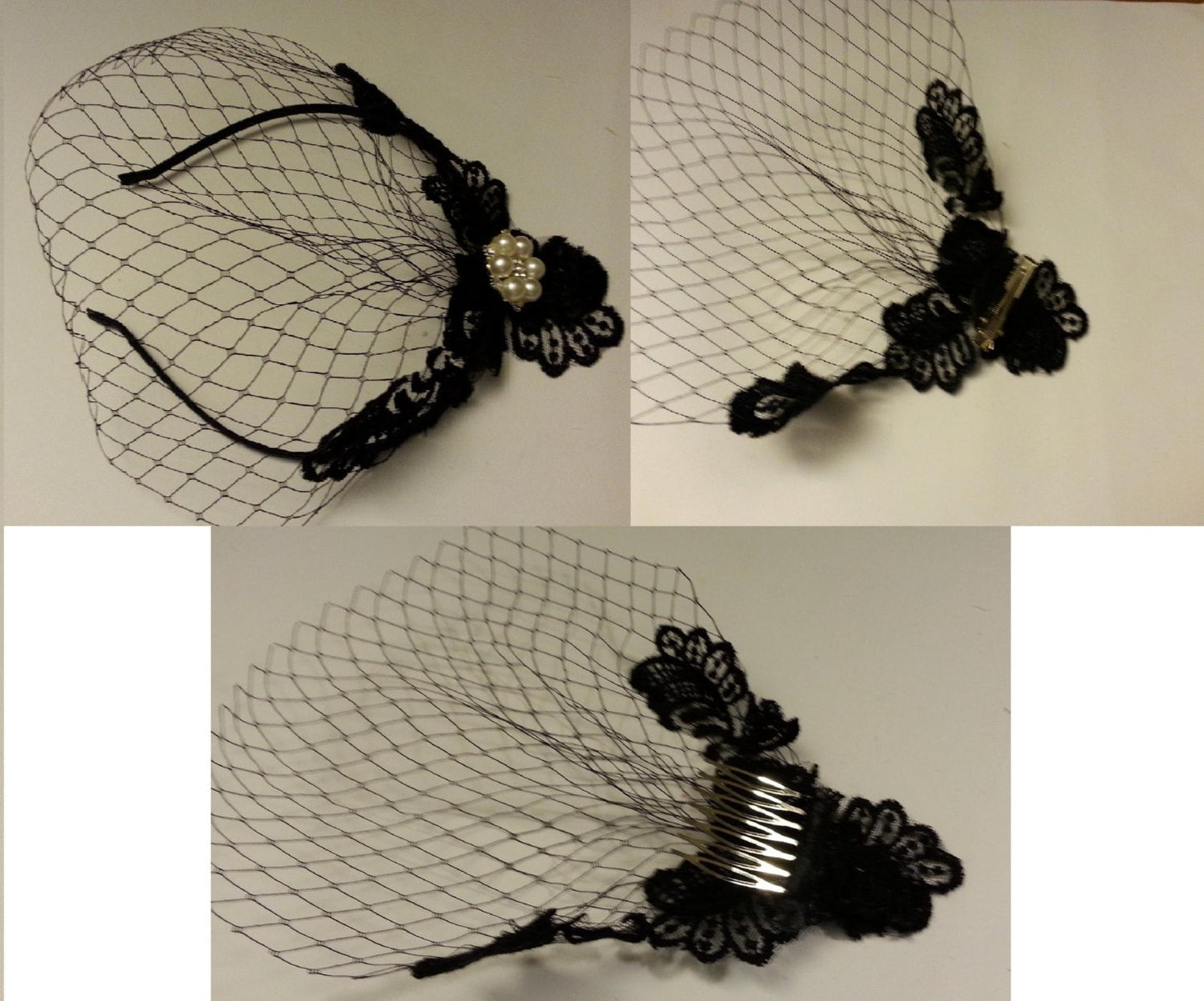 BLACK LACE and jewel hairpiece Wedding,Prom,Ceremony headpiece #Black mini birdcage veil Fascinator hairclip mini frenchnet veil fascinator