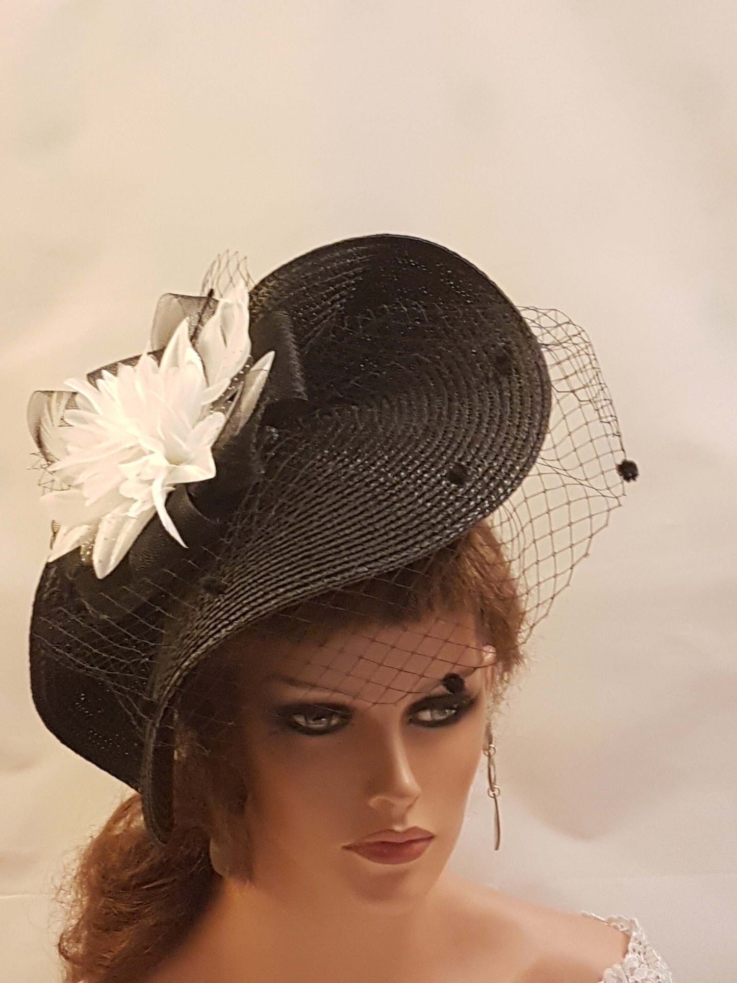 Black Fascinator Hat with Feathers,Flowers.Headwear for Weddings & Races,Halloween,Ladies Headpiece Perfect for Special Occasions and Events