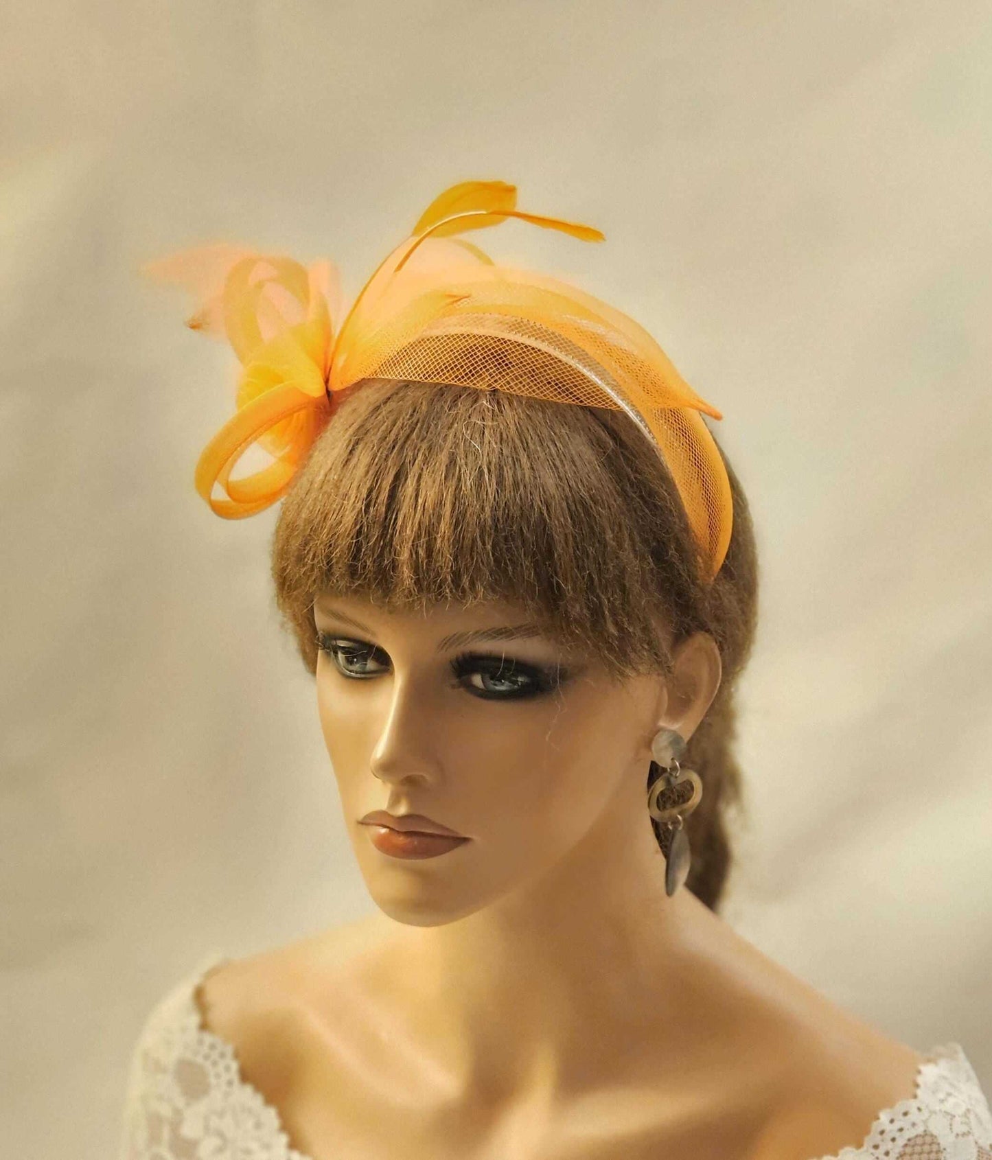 ORANGE Crinoline Headband Fascinator. Modern headband for wedding,Race,TeaParty & Special occasion. Wedding guest,Mother of Bride Headpiece.