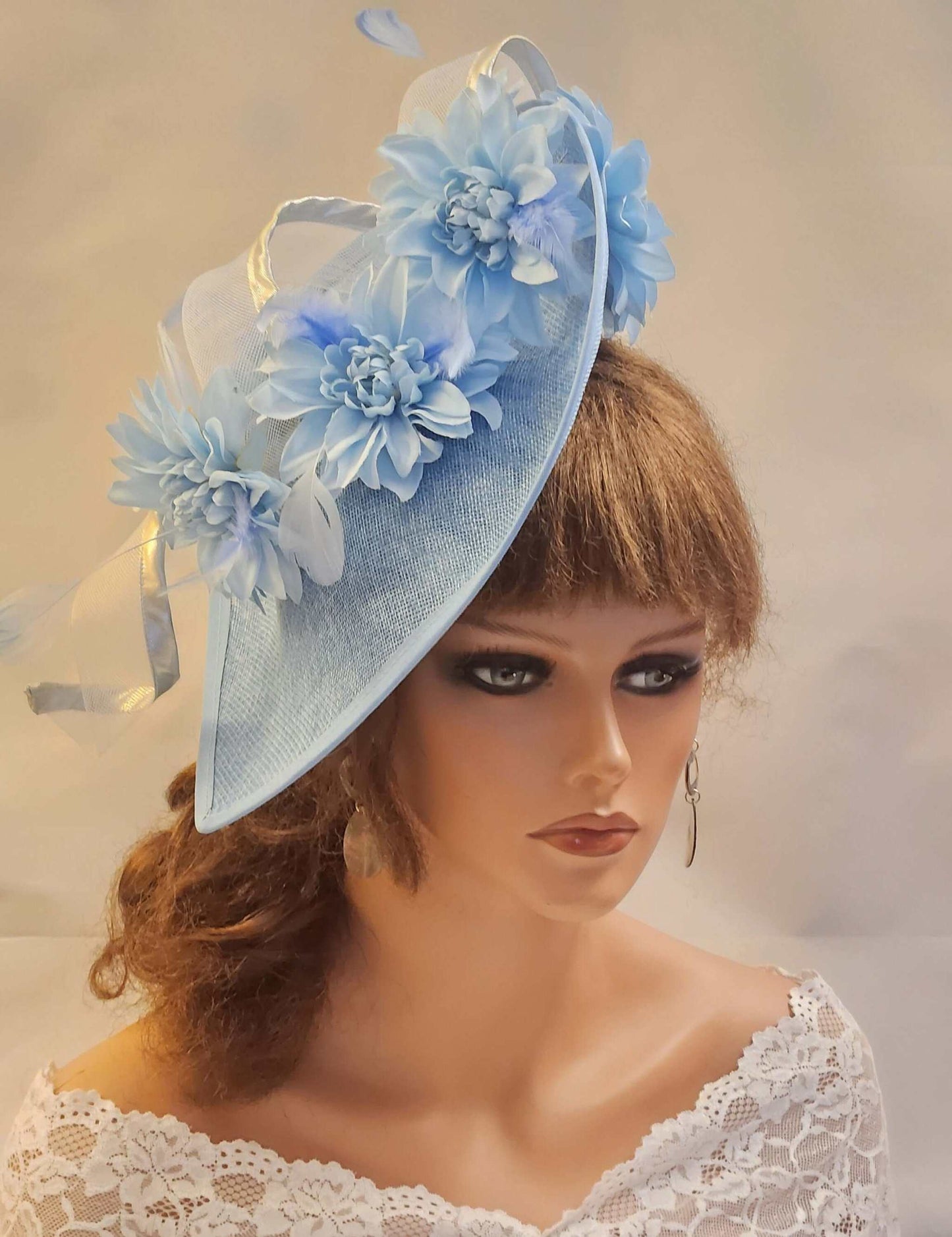 Blue Fascinator Large saucer hatinator long Swril & Floral Hat Church Derby Ascot Royal Wedding TeaParty hat Mother of Bride/Groom Hatinator