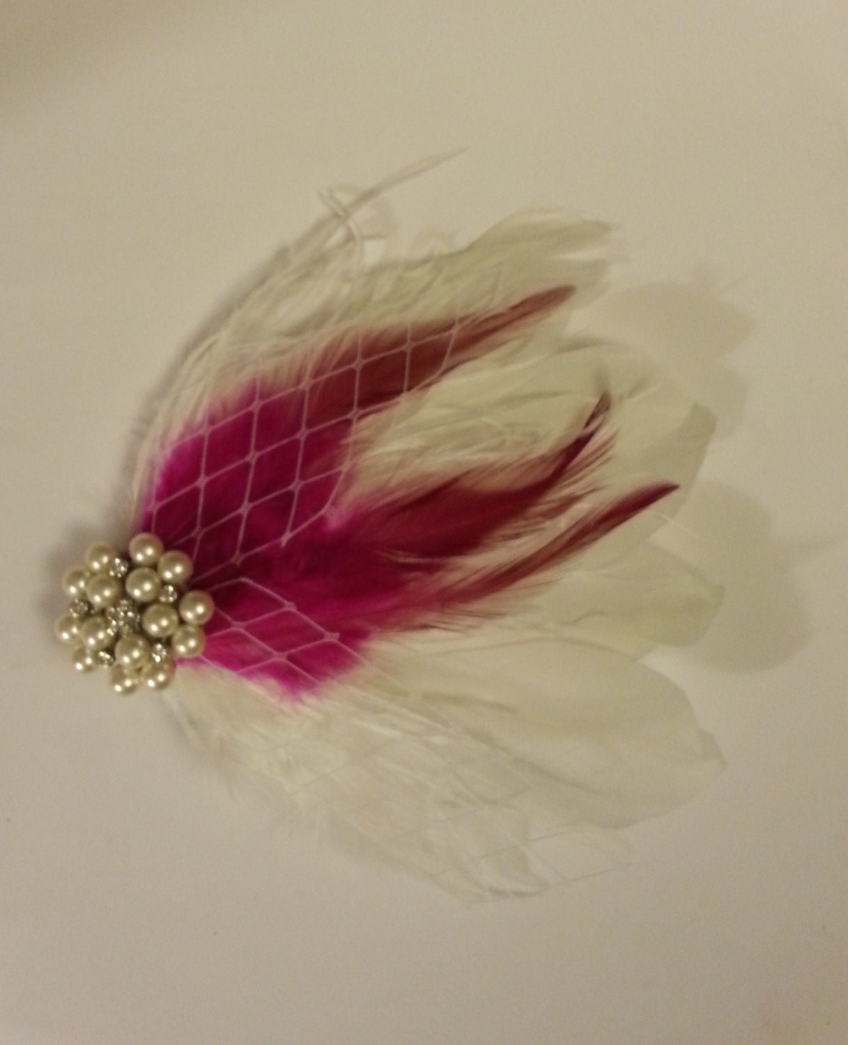 Feather Fascinator,wedding hair accessory, rose/Hotpink feather clip, Bridal Hair Piece Bridal Feather Hair Piece, Wedding Hair Accessories
