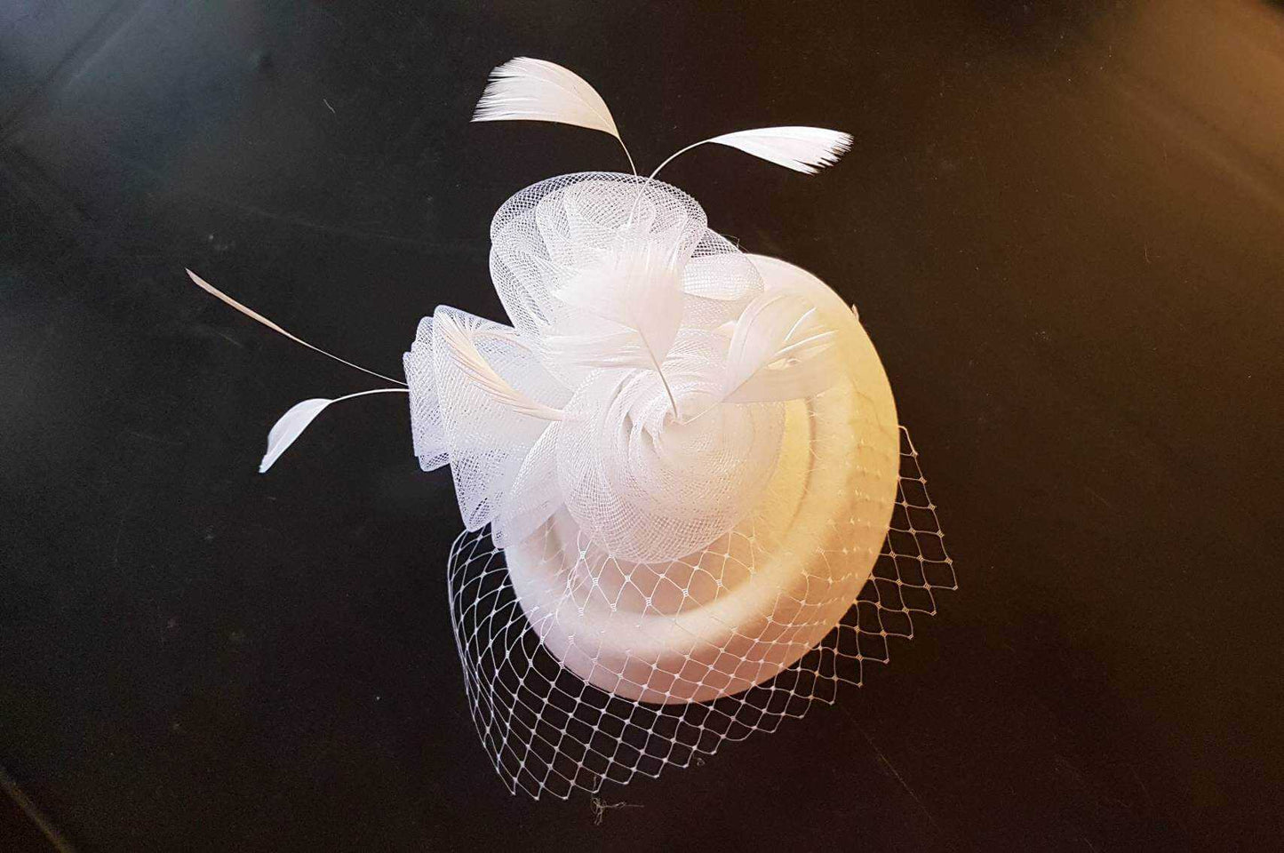 Bridal birdcage veil Bridal Hat fascinator #Feather fascinator hat White Ivory Black birdcage veil Feather hat fascinator with crinoline Roses, Wedding hair accessory