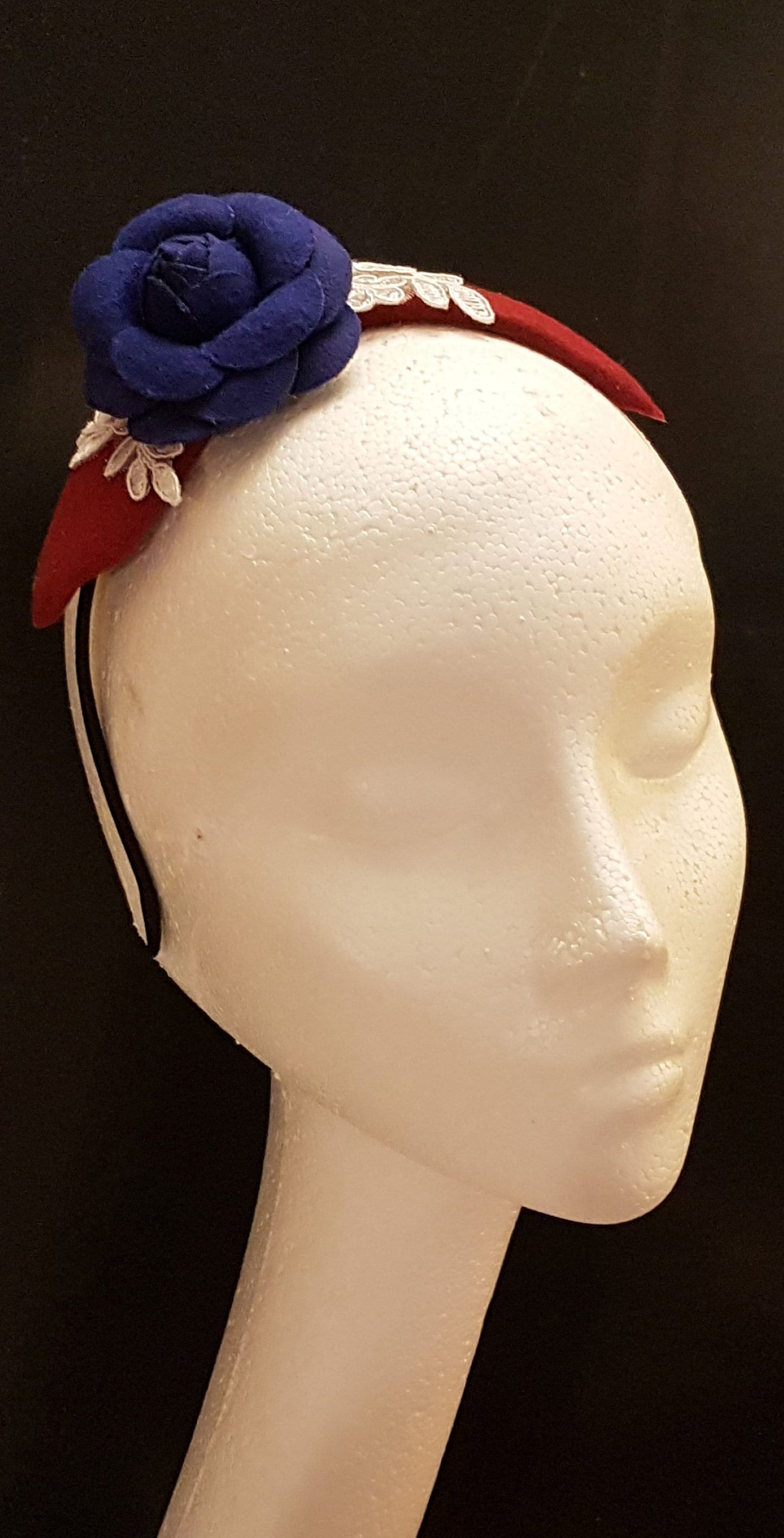 MAROON FASCINATOR, Modern Felt fascinator Headband Royal BLUE felt Rose #Maroon l fascinator. Cocktail,Ladies day,Wedding flower Hairpiece