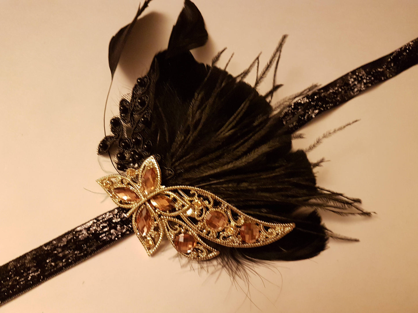 Gatsby Headband, 1920s Flapper Headpiece, 1920s 40s boho headband, Black, Blue,Clear,Pink,Purple,Champagne Crystal Gatsby Feather Headband