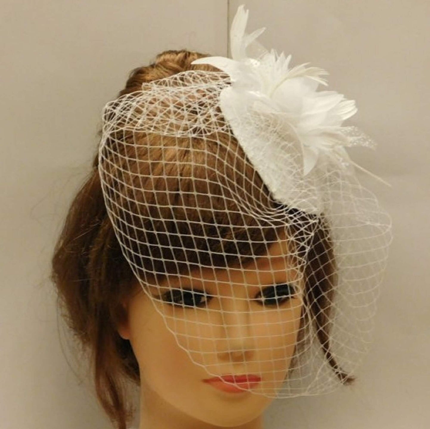 Birdcage veil Hat fascinator White Ivory Floral Hat-ELEGANCEFASCINATOR