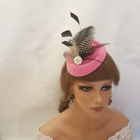 HOT PINK HAT Fascinator Hot Pink Feather Hat Fascinator #Pink Hat Fascinator Ostritch feather Spotty Feather Hat Cocktail Ladies Ascot Hat
