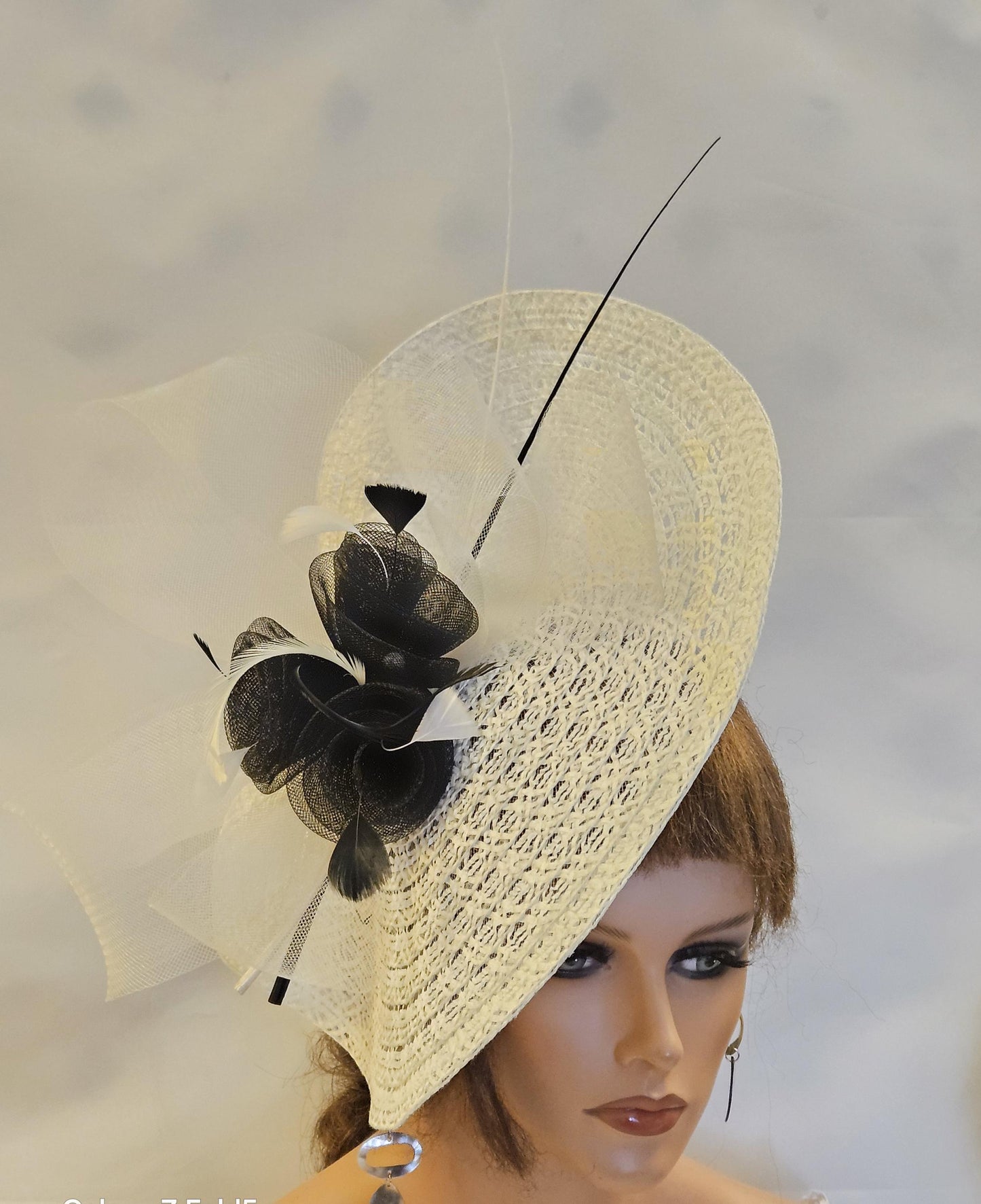 Ivory & Black fascinator large hatinator Feather Floral Church Derby Royal Ascot Hat Race Wedding Party hat Mother of Bride/Groom Hatinator
