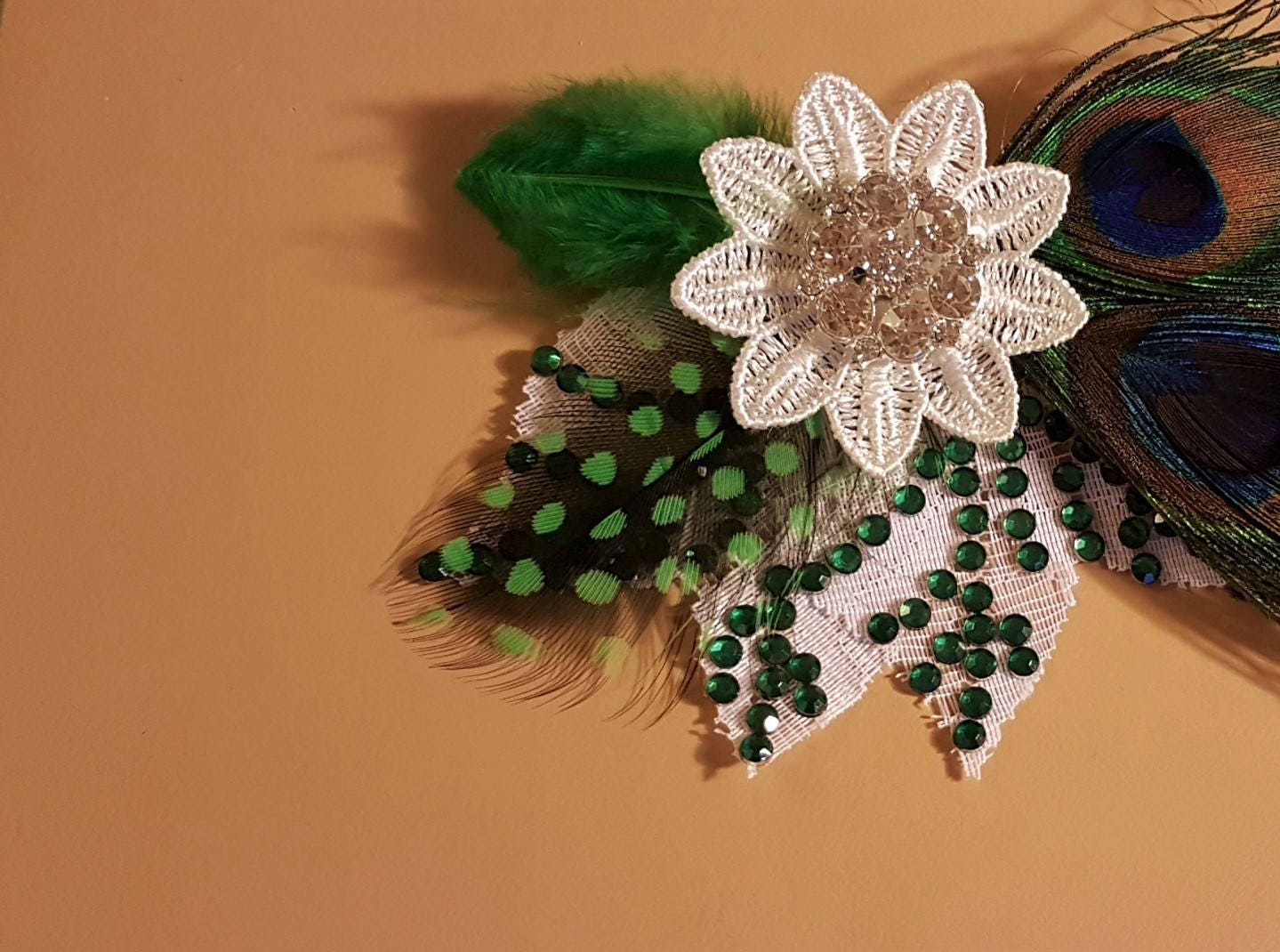 Bridal Peacock Feather hair comb, Blue Green Crystal feather comb Fascinator Bridal fascinator Gatsby 1920s Headband Wedding fascinator