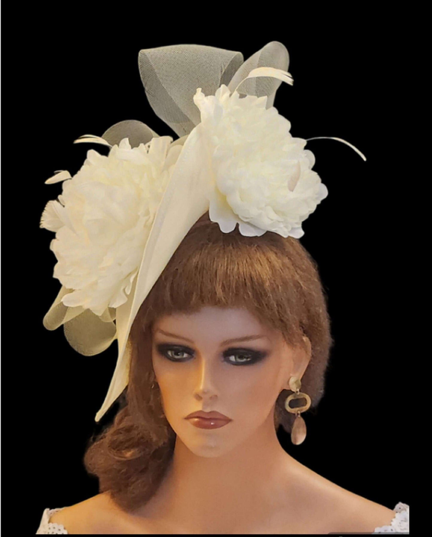 IVORY Fascinator Hat large Teardrop hatinator Floral #Fascinator Church Derby Ascot hat Wedding TeaParty Mother of Bride/Groom Hatinator
