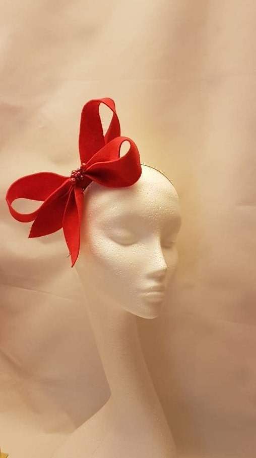 Red Felt fascinator Headband Wedding Cocktail party Church special occasion fascinator Custom colour