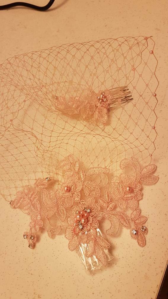 Birdcage veil White,Ivory, BLUSH PINK bridal birdcage veil Bridal Lace wedding fascinator Diamonte Pearl Blusher veil,Bridal BIRDCAGE veil