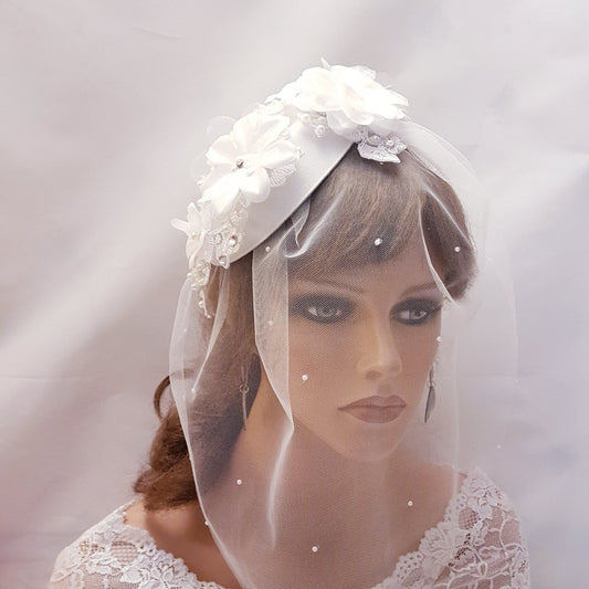 Birdcage veil Hat fascinator White,  Ivory
