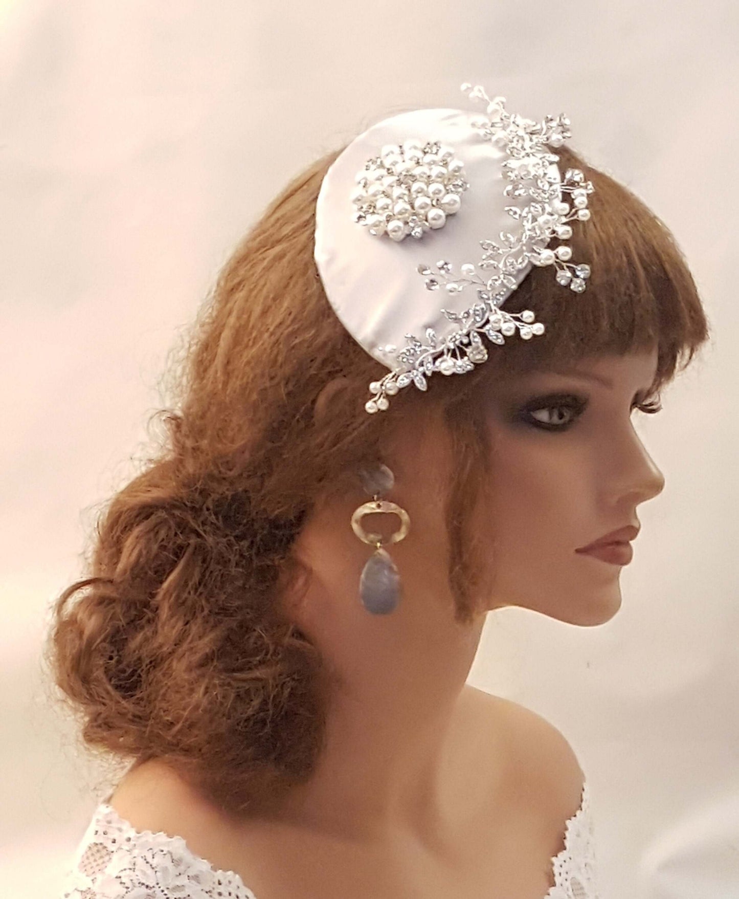 BRIDAL FASCINATOR Silver Grey,White,Ivory,Champagne Pale Pink wedding fascinator bridal accessory 2Pc birdcage veil & hat Bridal Fascinator
