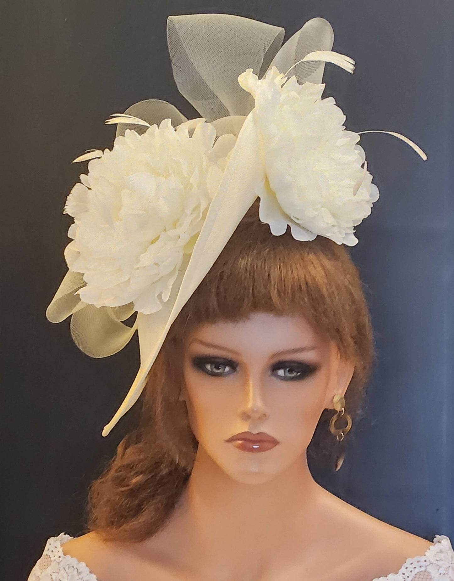 IVORY Fascinator Hat large Teardrop hatinator Floral #Fascinator Church Derby Ascot hat Wedding TeaParty Mother of Bride/Groom Hatinator