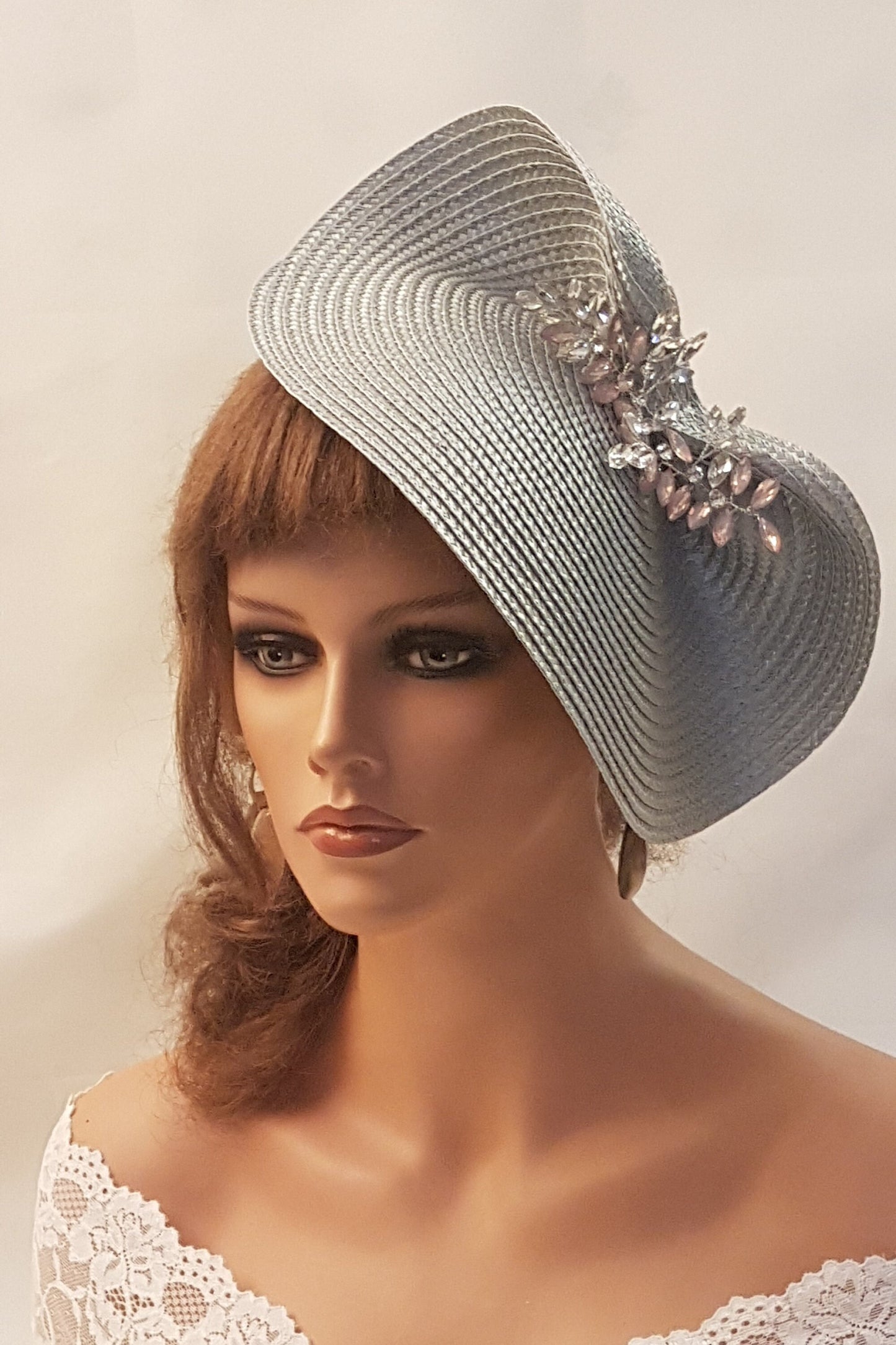 SILVER Grey FASCINATOR hat with Sparkly Jewel. Derby Royal Ascot Wedding Mother of Bride Cocktail,Church,Party Fascinator Hat