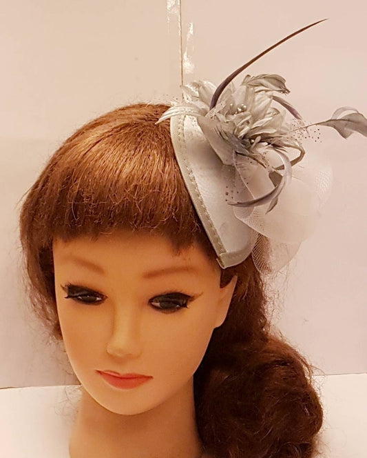 Fascinator Silver Grey tear drop hat  Wedding Bridal Cocktail Ascot Race Prom Ball fascinator  Metalic silver Head piece Hair accessory