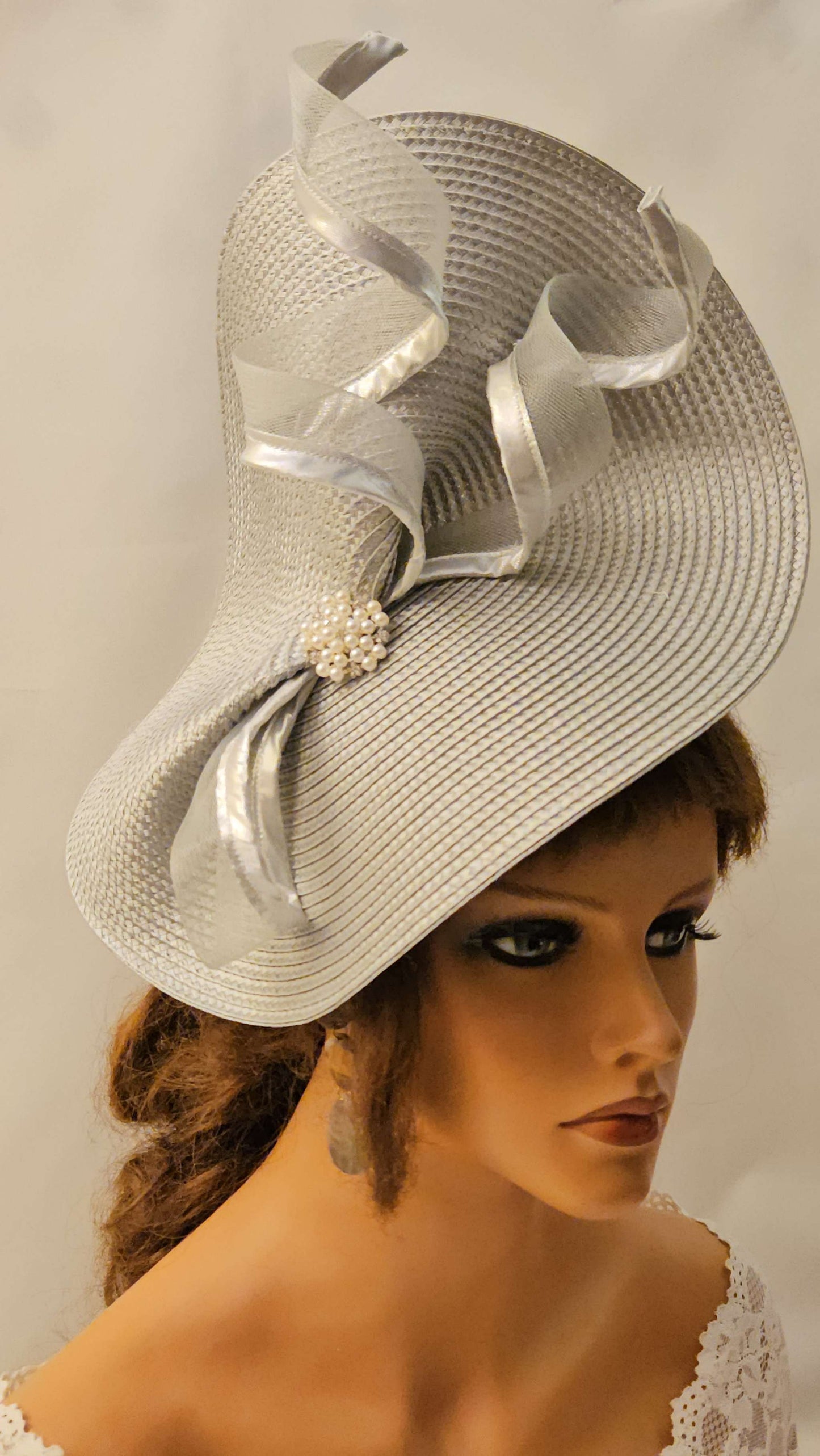 Hats for weddings Mother of the Bride fascinator.Silver Grey Ascot Hat-EleganceFascinator.