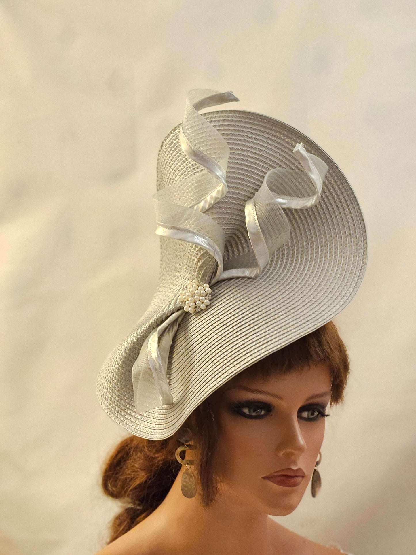 Hats for weddings Mother of the Bride fascinator.Silver Grey Ascot Hat-EleganceFascinator.