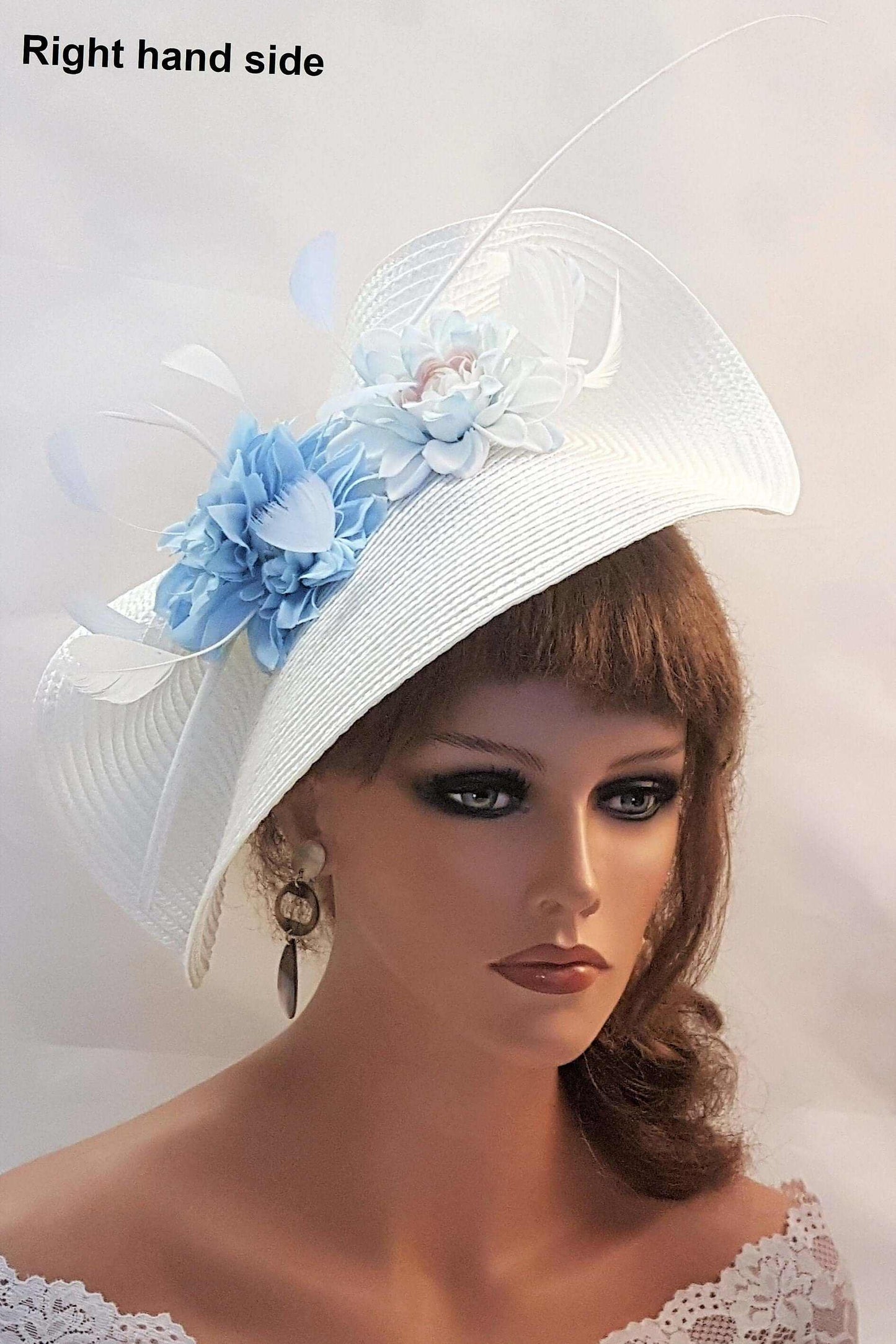 White & Blue Wedding Fascinator hat for Wedding, Ascot Races.